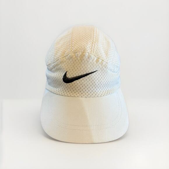 VINTAGE 90s Nike White Mesh 7 Panel Swoosh Tailwind Strapback Hat Rare *flaws* - Picture 1 of 9